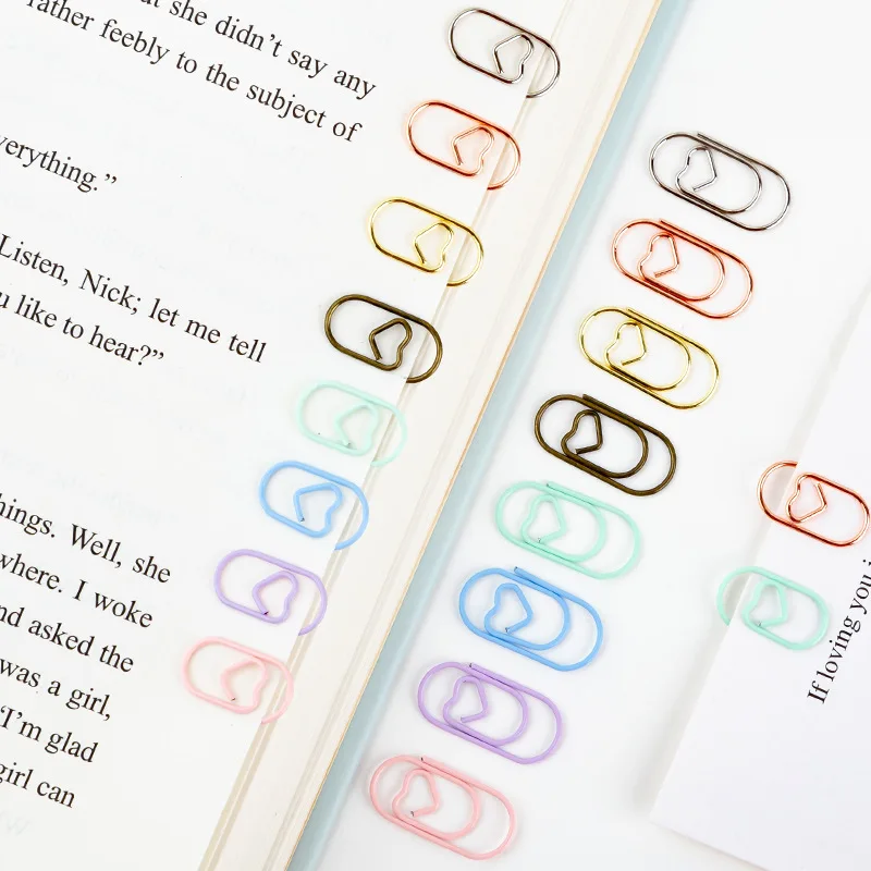 50개 메탈 마카롱 하트 모양 종이 클립 골드 로즈골드 미니 책갈피 티켓 사진 바인더 클립 패치워크 클립 사무용품