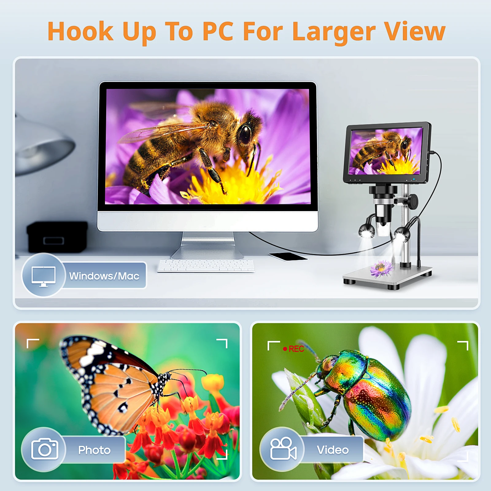 Hayve 7 \'\'dijital mikroskop 1200X Zoom 12MP HD elektronik mikroskoplar kamera büyüteç için lehimleme telefon onarım mikroskop