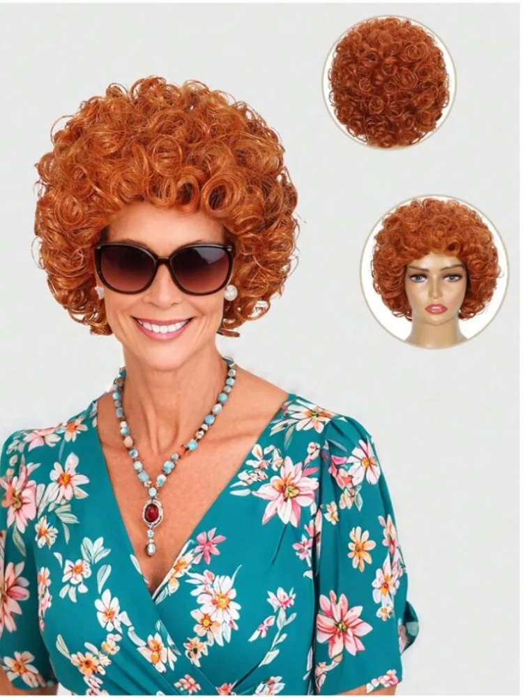 Women's short curly hair wig with bangs, synthetic wig, no glue daily wear, heat-resistant, brown hair, suitable for beginners
