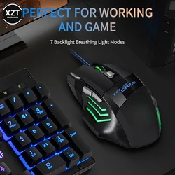 USB Wired Gaming Mouse 7 Button Backlit 5500 DPI Adjustable Black Wired Optical Computer Gaming Mice for PC Computer Desktop