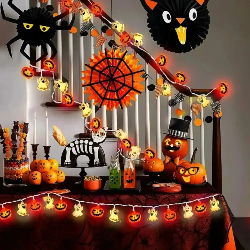 10/20 LED Pumpkin Ghost Halloween String Lights Battery Powered Waterproof Fairy Lights Indoor Outdoor Garden Party Holiday Lamp