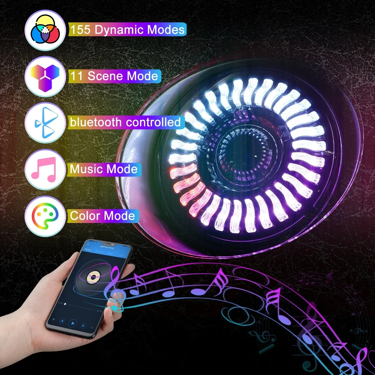 Auxbeam 7inch RGB LED Headlights Bluetooth Controll High Low Beam Round LED Halo DRL for Jeep Wrangler JK TJ LJ 1997-2018
