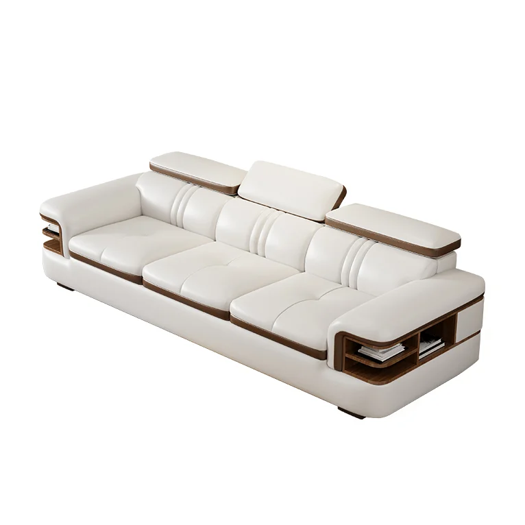 

#2025 Nordic Modern White 7-Seater Modular Corner Sofa Set Microfiber Leather L-Shape Bluetooth Speaker Living Room Furniture