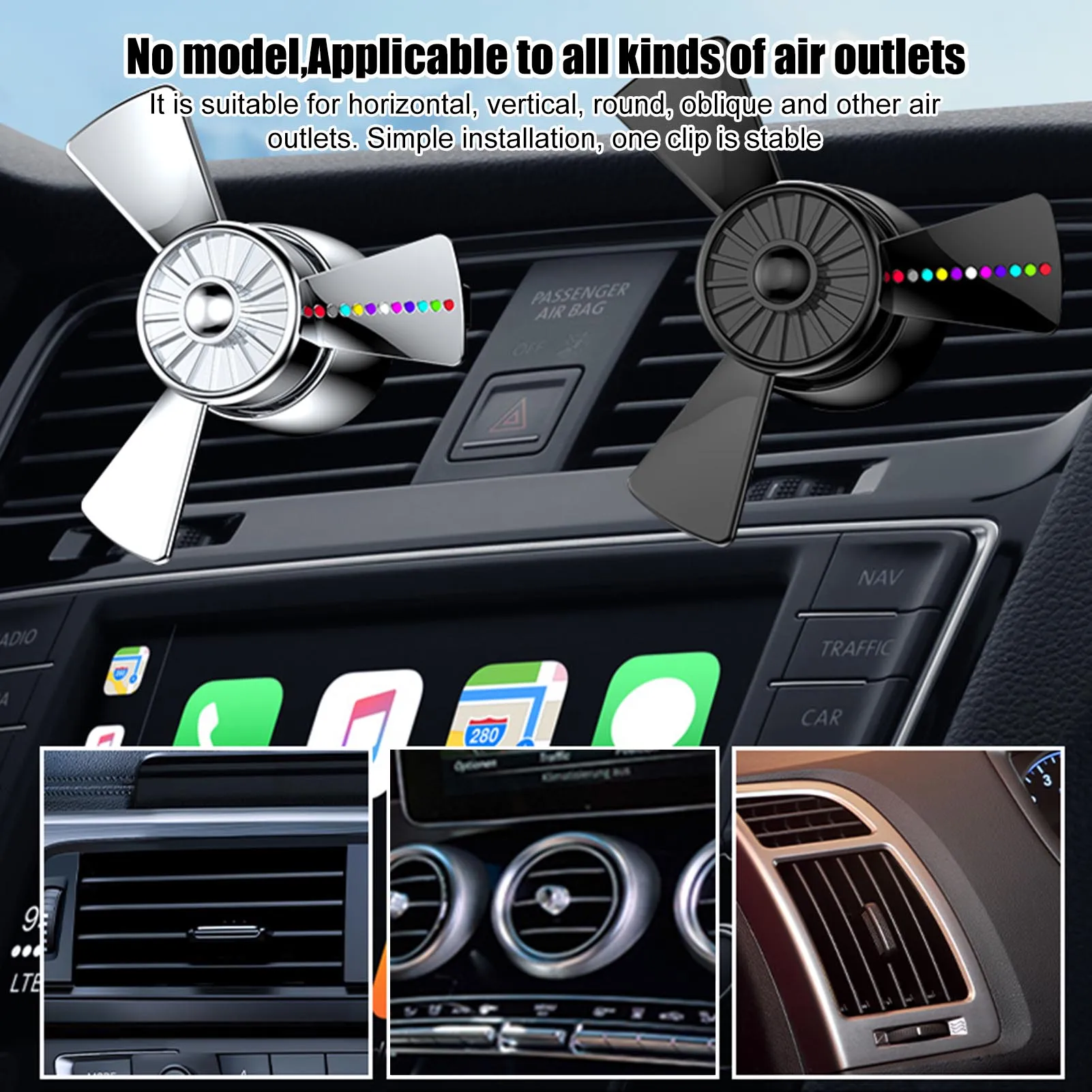 Car Propeller Air Fresheners With LED Light Auto Fresheners Vent Clips USB Charging Perfume Diffuser Aromatherapy For Fan Decor