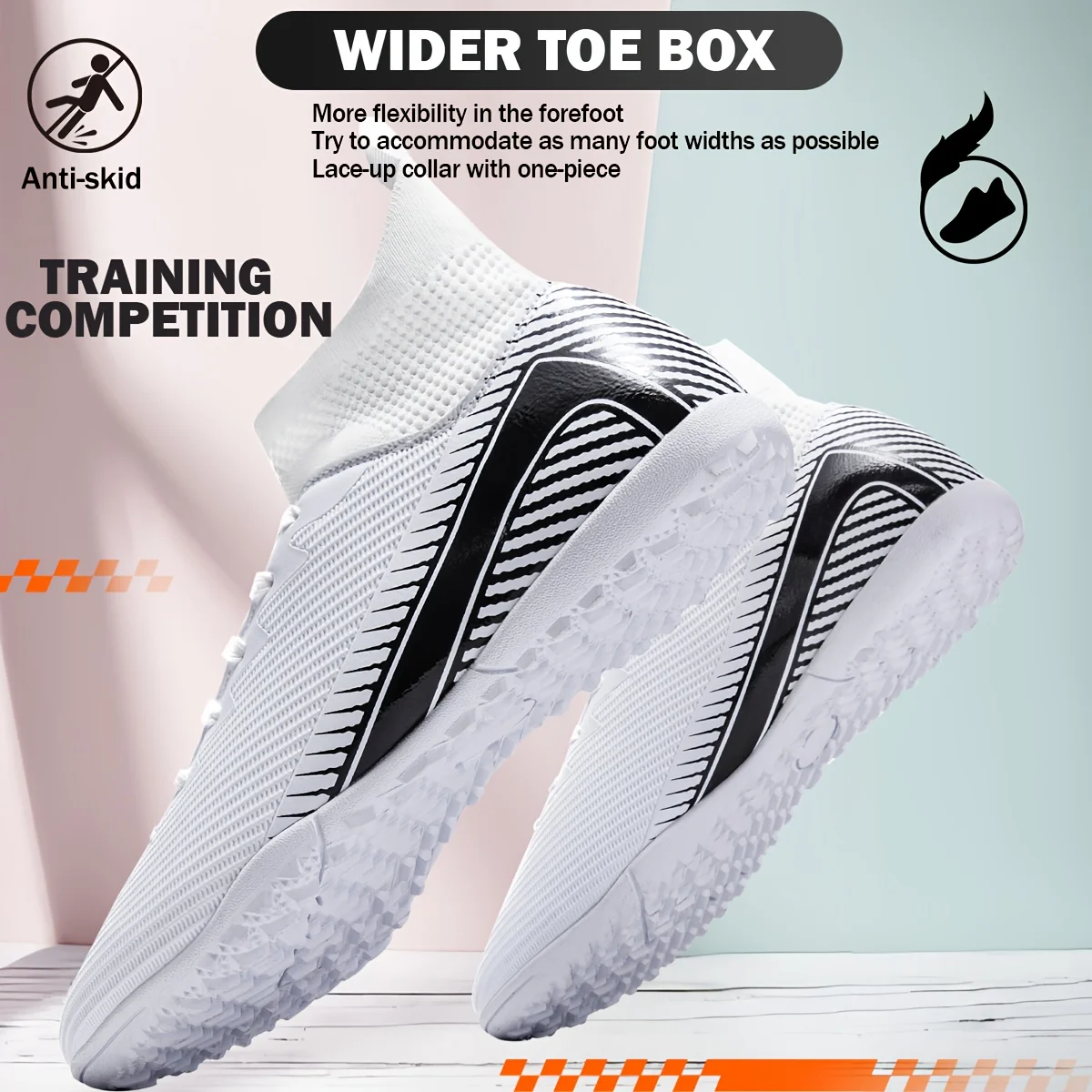 Adult TF Turf Soccer Boots, Shock Absorbing Rubber Cleats, Soft PU Upper Shoes for Outdoor Lawn Matches