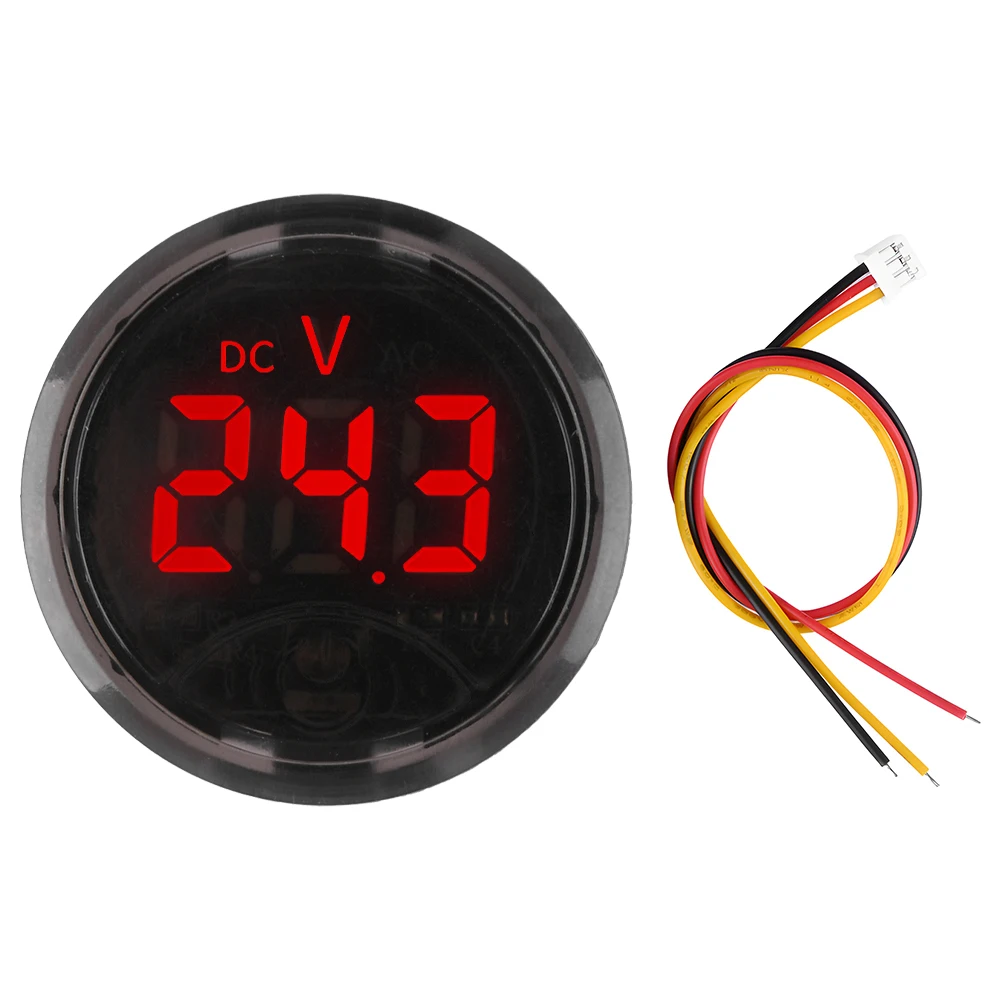 Car Touch Voltmeter DC 0-120V LED Digital Display Round Three Wire Panel Voltage Meter Red/Green/Blue/White