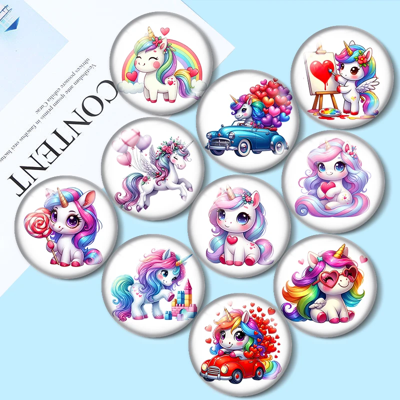 Unicorn Valentine's Day 12mm/18mm/20mm/25mm Round photo glass cabochon demo flat back Making findings bracelets