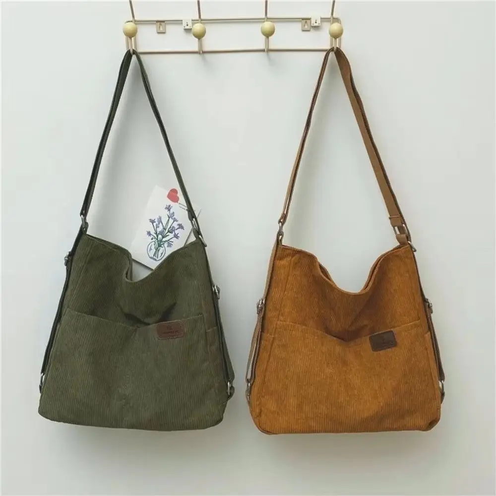 

Large Capacity Multifunctional Shoulder Bag Korean Style Pure Color Corduroy Tote Bag Elegan Multiple Pockets Crossbody Bag
