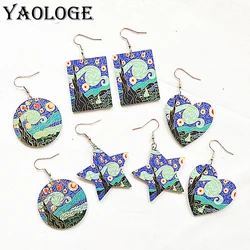 YAOLOGE 2024 New Van Gogh Paintings Starry Sky Scream Portrait Pattern Acrylic Both Sides Pendant Drop Women Earrings For Gifts