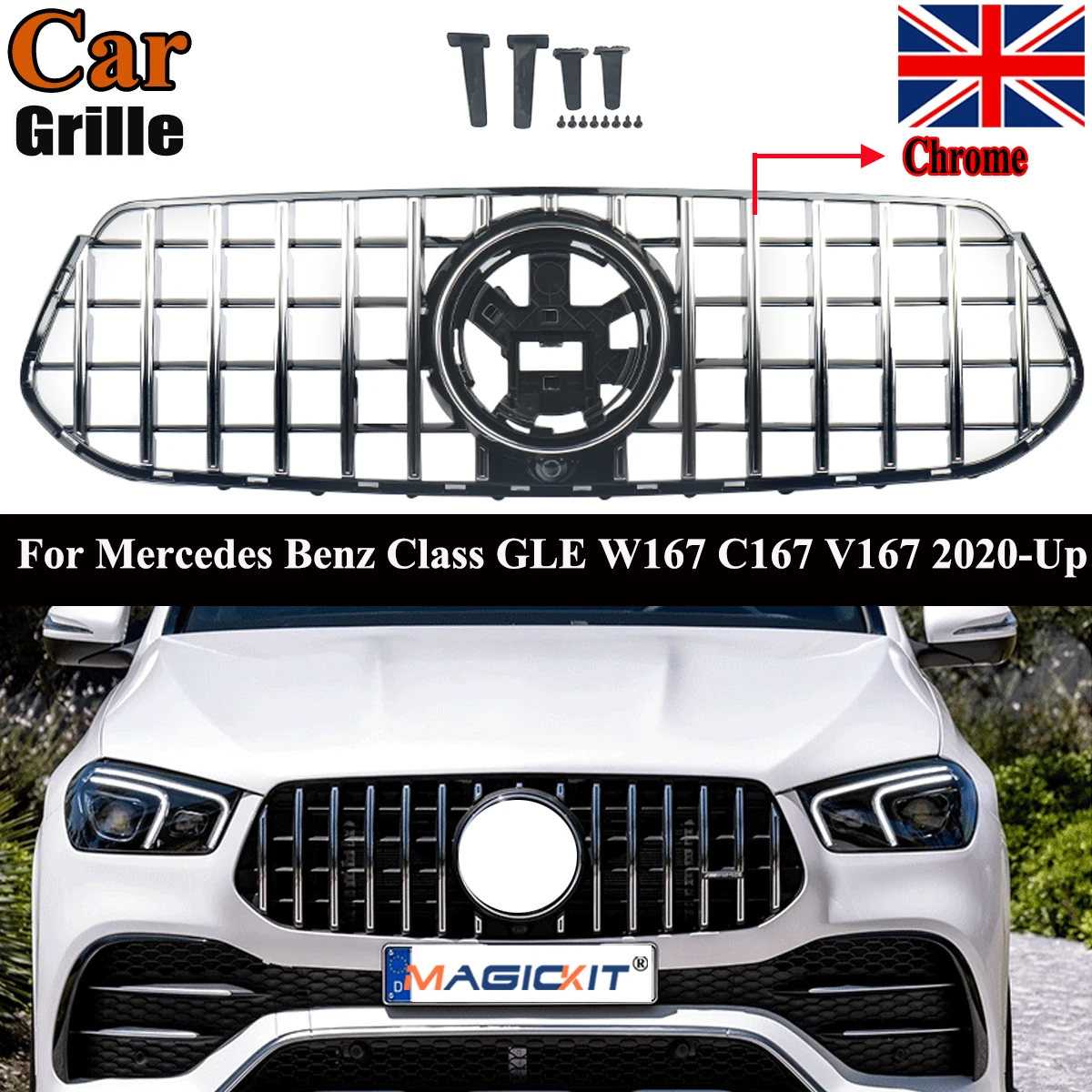 MAGICKIT Chrome+Black for Mercedes Benz GLE Class W167 V167 C167 W167 GLE350 GLE450 2020-2022 GTR Panamericana CAR Accessories