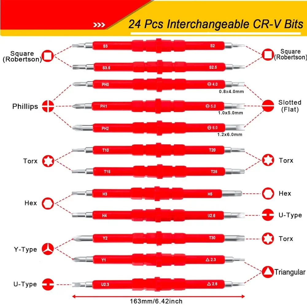 Binoax 8/14 Pcs Insulated Screwdriver Set 26 In 1 Magnetic Double Head Electrical Tools CRV Slotted Phillips Torx Triangle