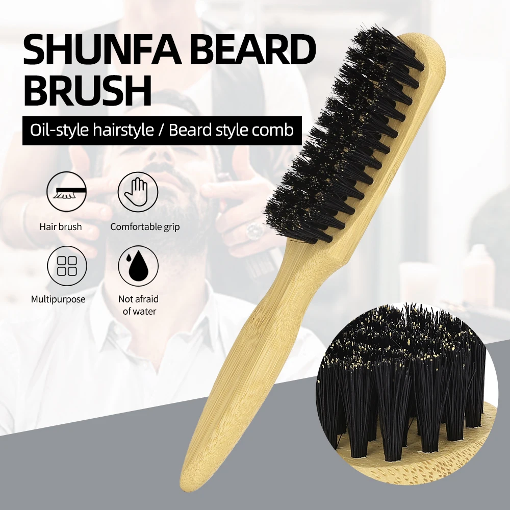 Wooden Handle Soft Hair Duster Brush for Barber Salon, Curved Surface Remove Hair from Neck Professional Styling Tool Retro Comb
