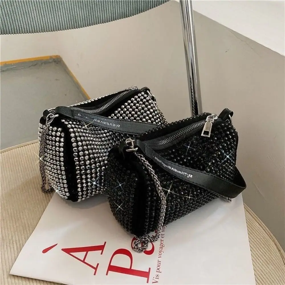 

Luxury Large Capacity Rhinestone Handbag Zipper Shiny Crossbody Bag Blingbling Pillow Bag Small Square Bag Women