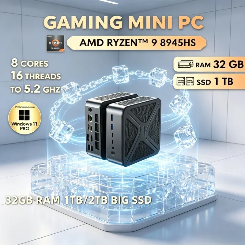 High Performance GH8 Mini PC R9 8945HS Win11 Pro Dual DDR5 WiFi6 BT5.2 8K HDMI2.1 Double NVMe M.2 Gaming Desktop