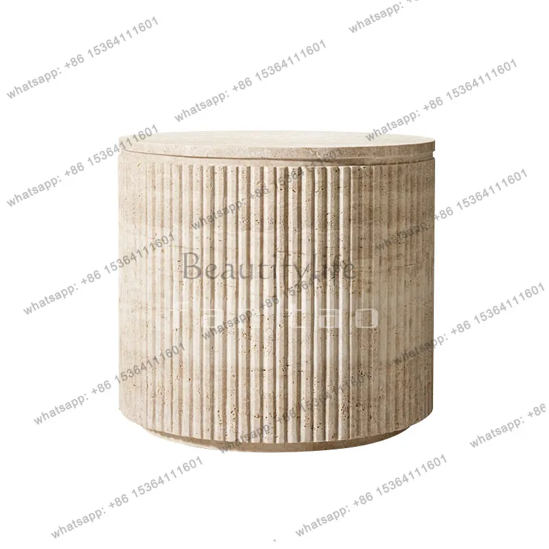 Nordic natural travertine round coffee table designer light luxury villa living room tea table