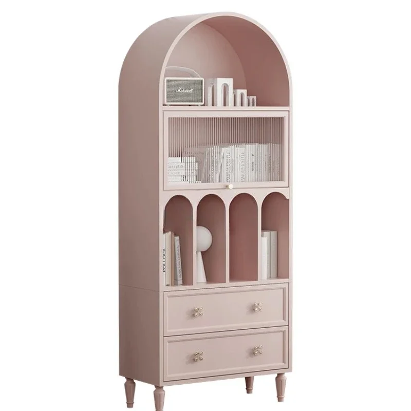 Yjq Arch Bookcase Floor Living Room Nude Color Storage Wall Decorative Cabinet