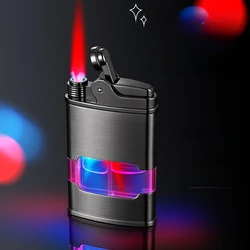 Creative Flashing Fuel Tank Gas Lighter Metal Transparent Windproof Red Flame Direct Injection Butane Gas Lighter