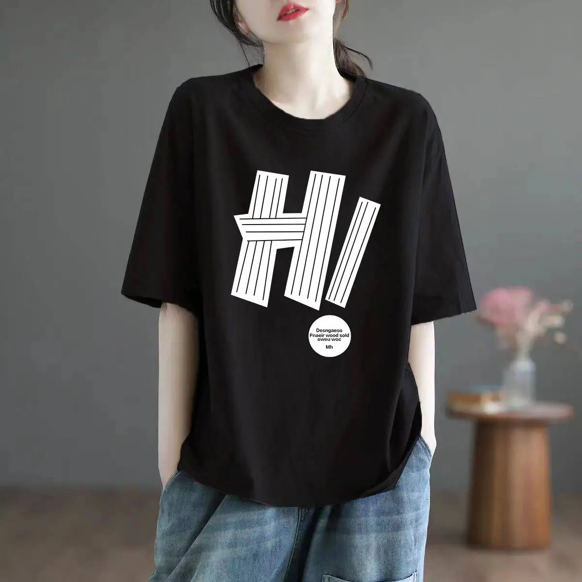 Cotton Short-sleeve T-shirt Women Summer Clothes New Arrival Letter Hi Harajuku American Style Retro Loose Lady Tops Y2k Trendy