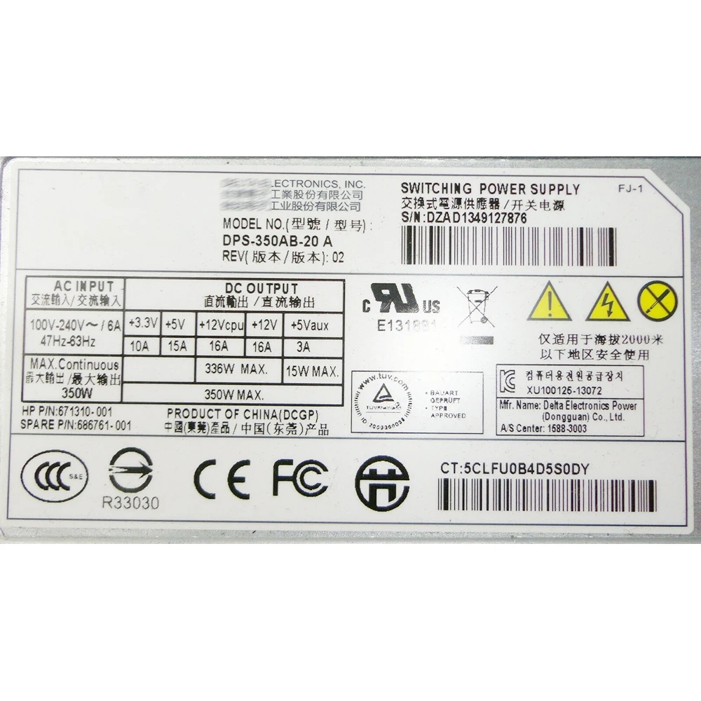 DPS-350AB-20 EINE Für HP Proliant Ml310e G8 V2 Schalt Netzteil 671310-001 686761-001 350W