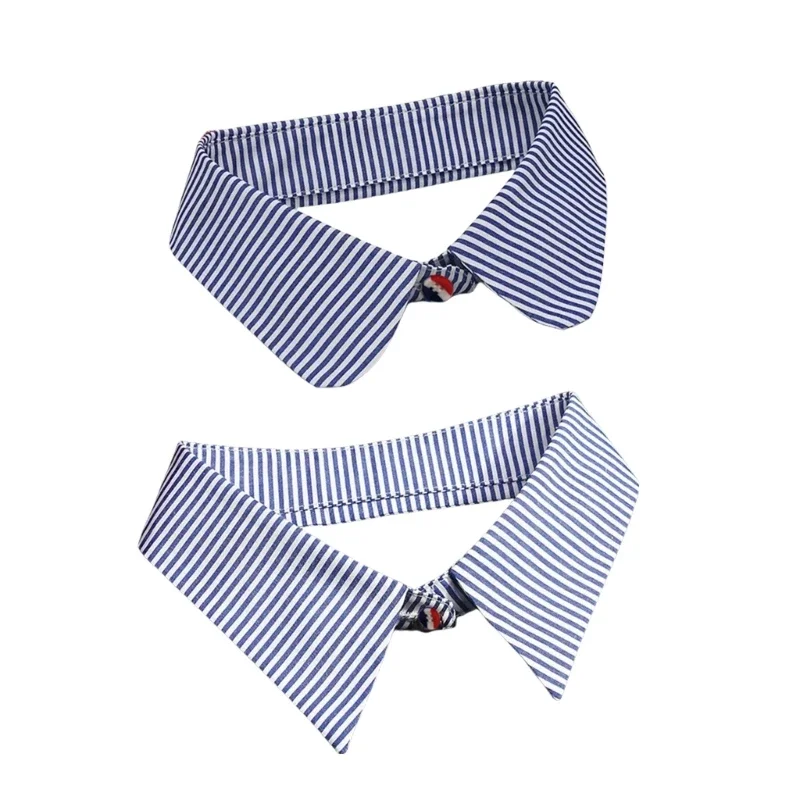 Blue Stripe Faux Collar Decorative False Lapel Casual Detachable Blouse Collar for Women Men Outfit Half Shirt Accessory