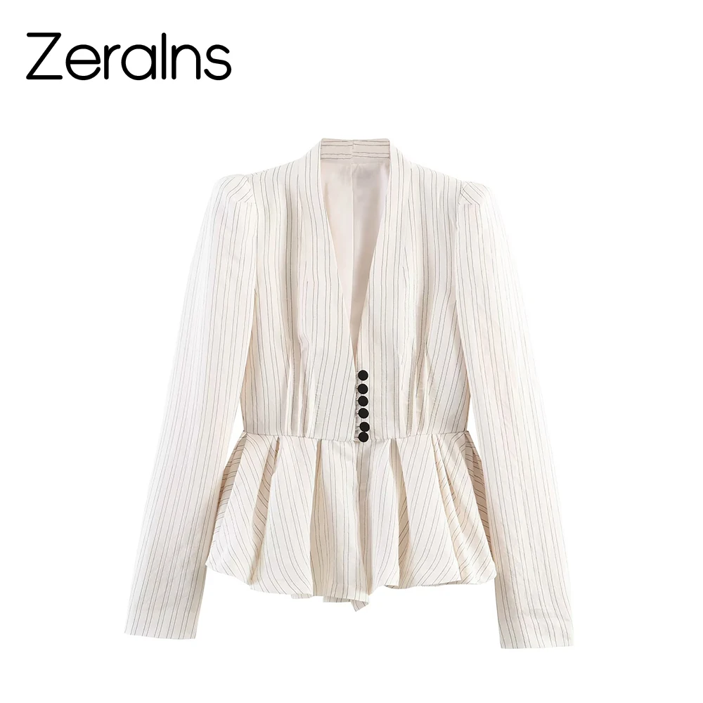 ZERAINS 2026 Summer New Arrivals Women's Fashion Slim Fit Long Sleeve Padded Shoulder Pencil Skirt Blazer