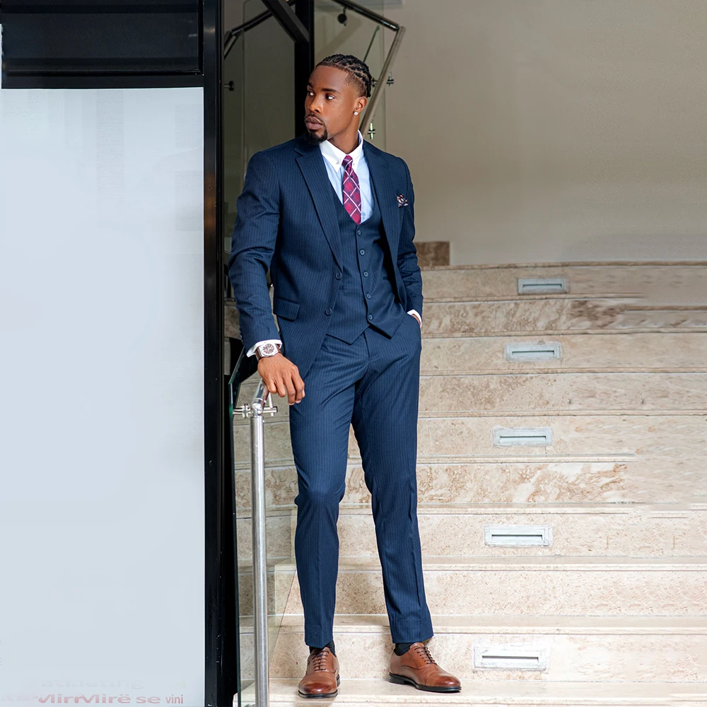 معطف رجالي 3 قطع محززة التلبيب واحدة الصدر مساء البدلة مقلمة الزفاف العريس سترة حفلة موسيقية السترة مجموعة مكتب مخصص