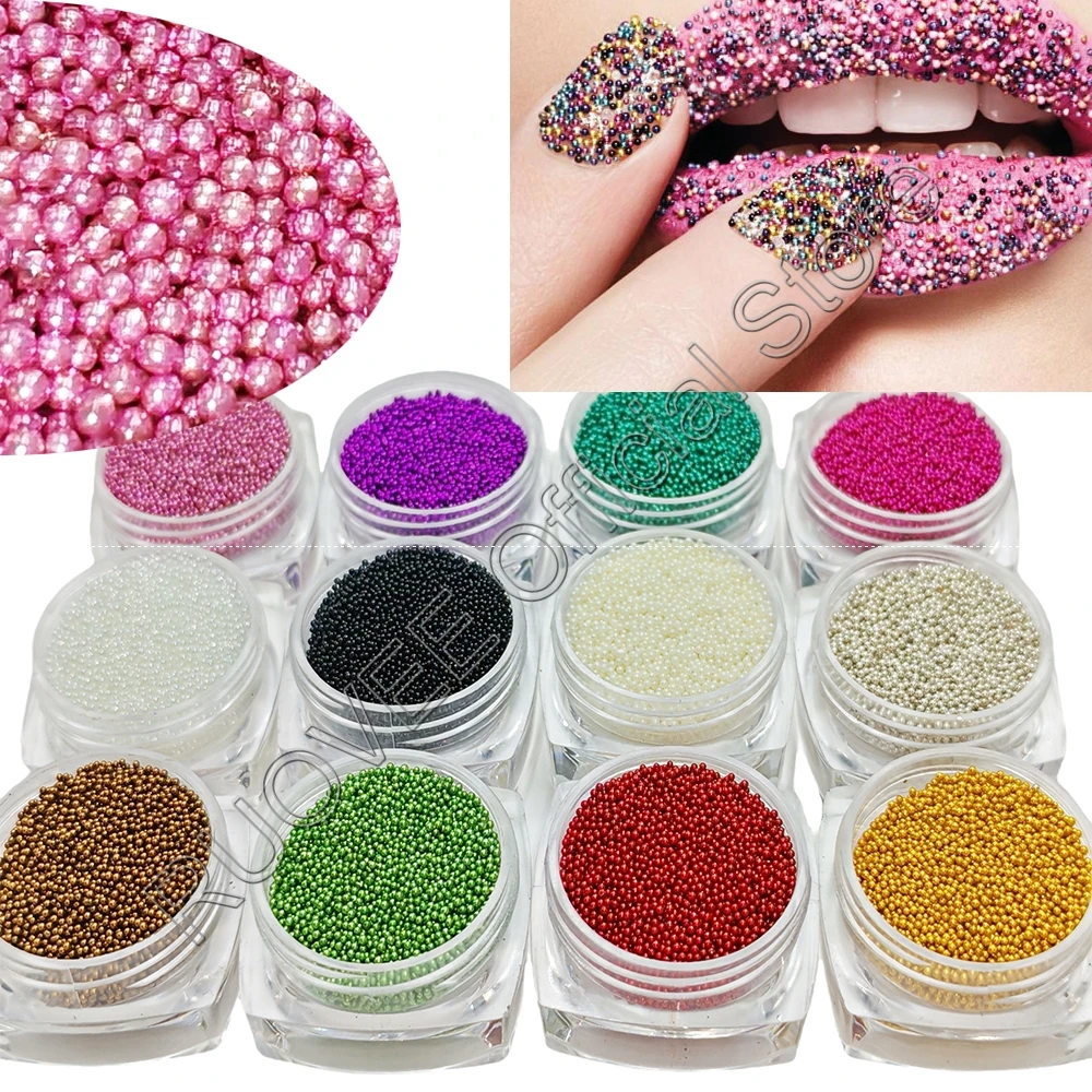 

12Jars Multi-Colors Micro Mini Small Caviar Plastic Crystal Glass Ball Beads for DIY Gel Nail Art Tips Manicure Rhinestone Deco