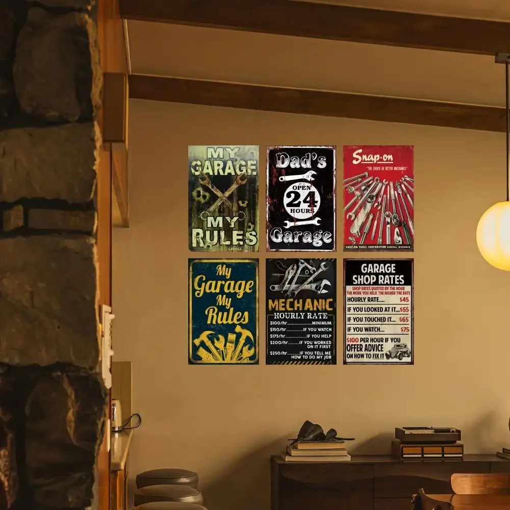 

6 шт. винтажные металлические жестяные вывески для папы-гаража — 20,32x30,48 см, ретро-настенный художественный декор для человеческой пещеры, паба, Дня отца, без Elec