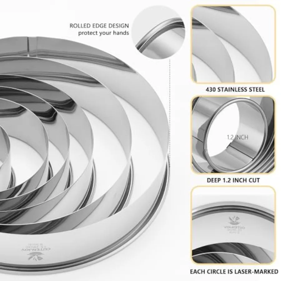 6 قطعة قواطع Ce مستديرة 2 3 3.5 4 5 6 Ih قواطع البسكويت من الفولاذ المقاوم للصدأ للخبز قاطع Ce مستدير كبير للخبز والمعجنات Donu