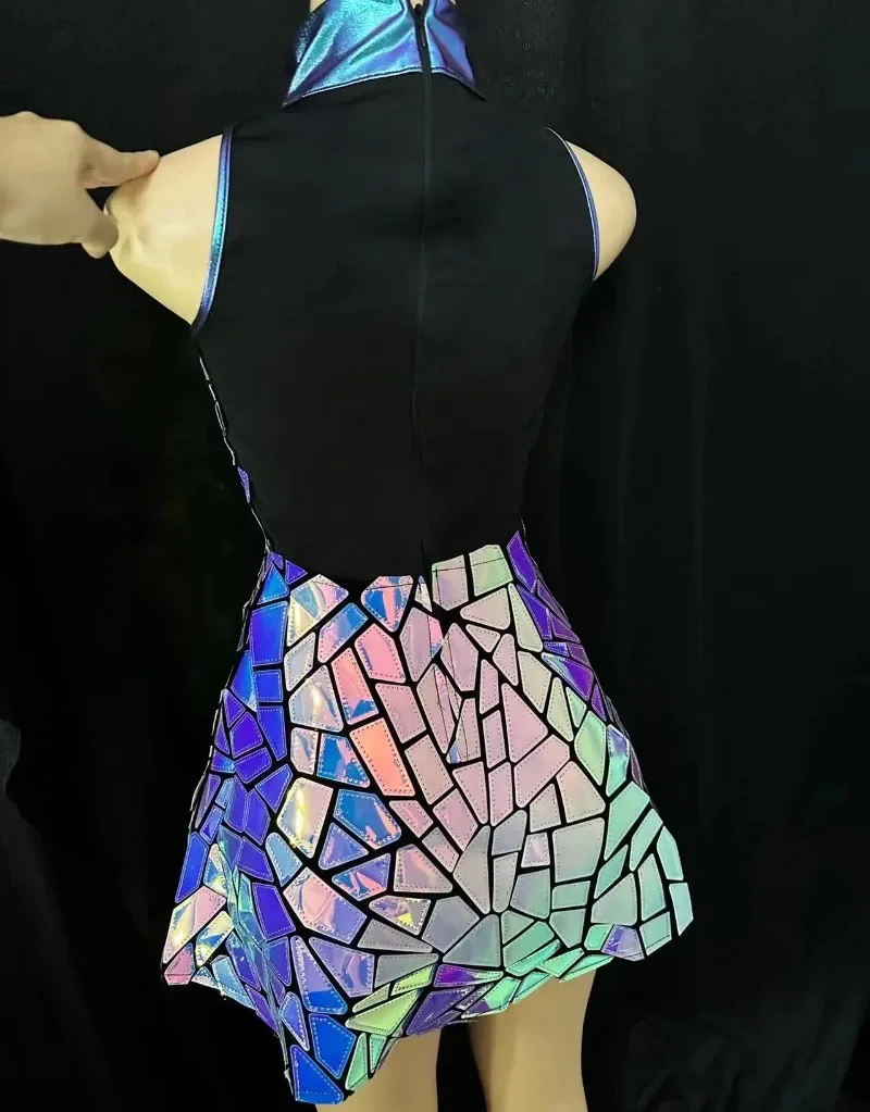 نادي عرض البدلة راقصة ارتداء لامعة الليزر بولي ملهى ملهى ليلي فستان المرأة عيد ميلاد الزي بلا أكمام بار جوجو راقصة المغني المرحلة ازياء