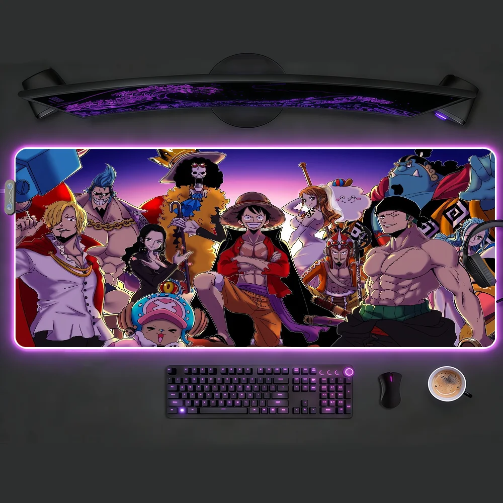 Anime O-ONE P-PIECE Mouse Pad RGB LED Non-slip Desk Mat Rubber Gaming Accessories Large XXL Computer Office Keyboard Carpet