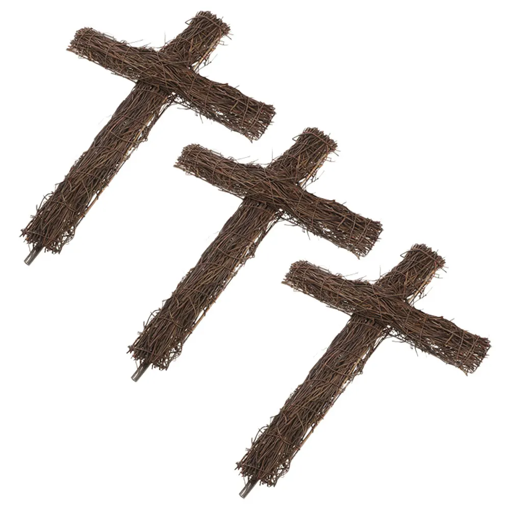 

3Pcs Woven Rattan Cross Decoration Artistic Home Tabletop Hanging Wall Cross Ornament Rattan Craft DIY Garden Decoration