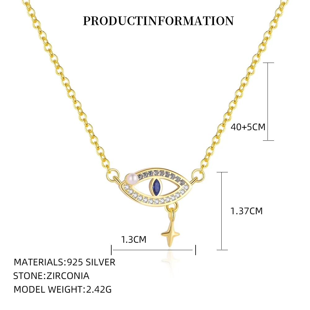 الياقة الأوروبية الأنيقة - قلادة نسائية S925 Pearl Evil Eye ذات 4 شرابة مدببة