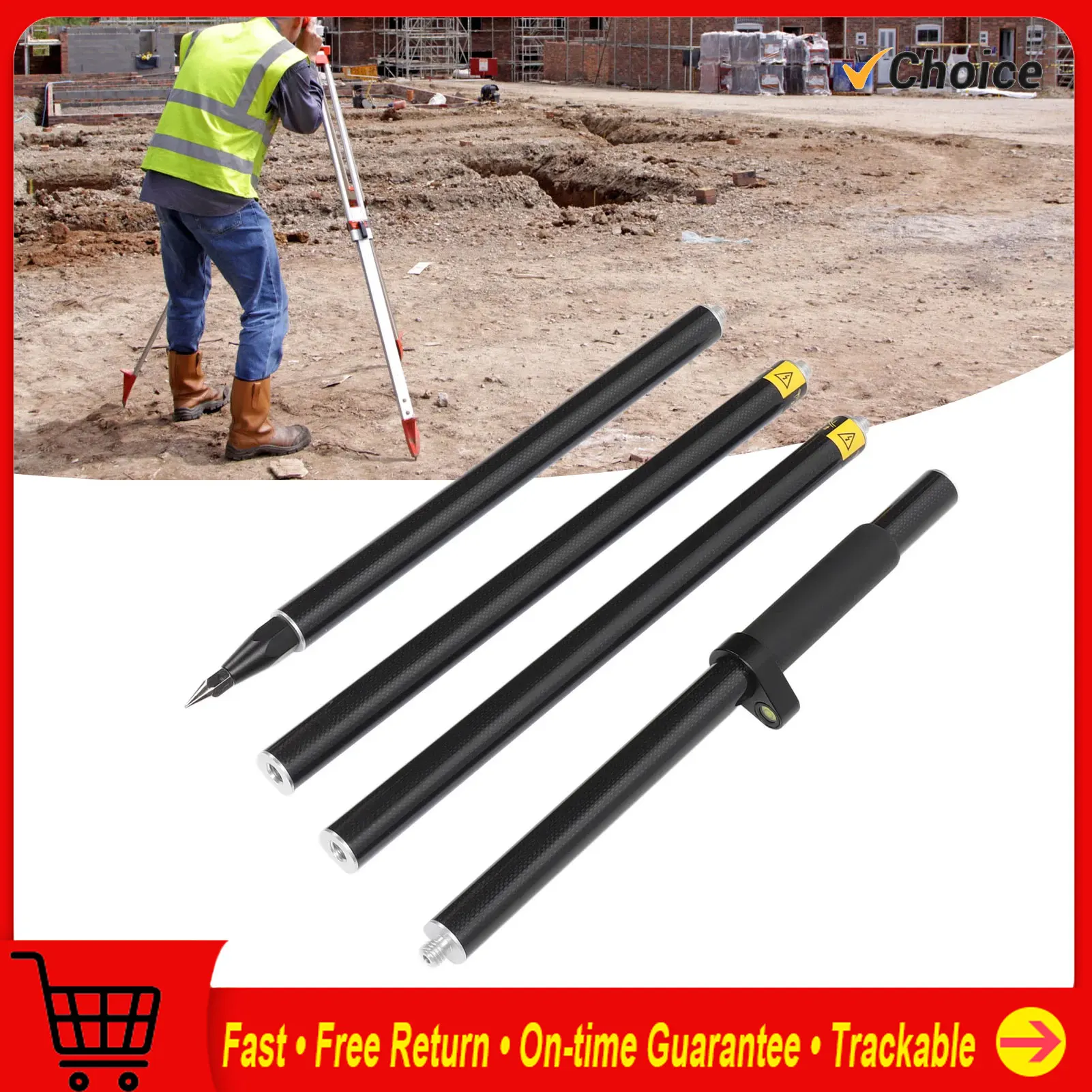 

2 Meter 4 Section Survey Pole RTK GPS Carbon Fibre Surveying Prism Pole with Level Bubble 0mm Constant 4 Section Prism Pole