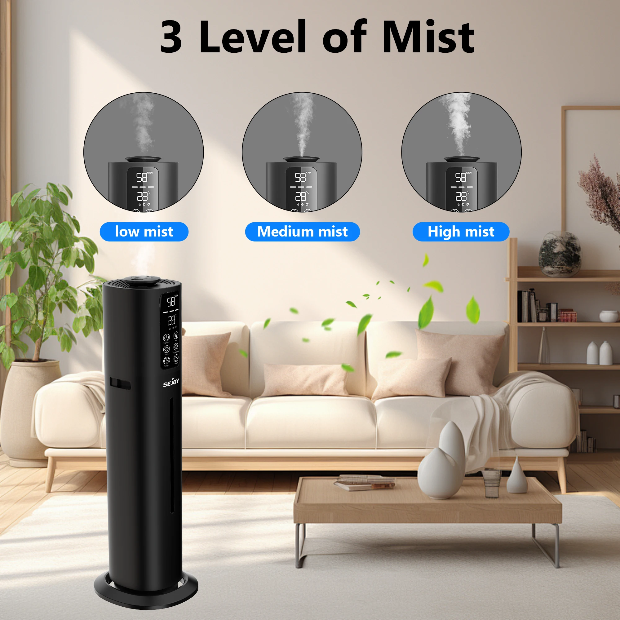 Sejoy-Humidificateur d'air à brume fraîche avec télécommande, buse à 2.11 °, 8l, 360 gallons, remplissage supérieur, grande pièce, chambre à coucher, bureau de bébé