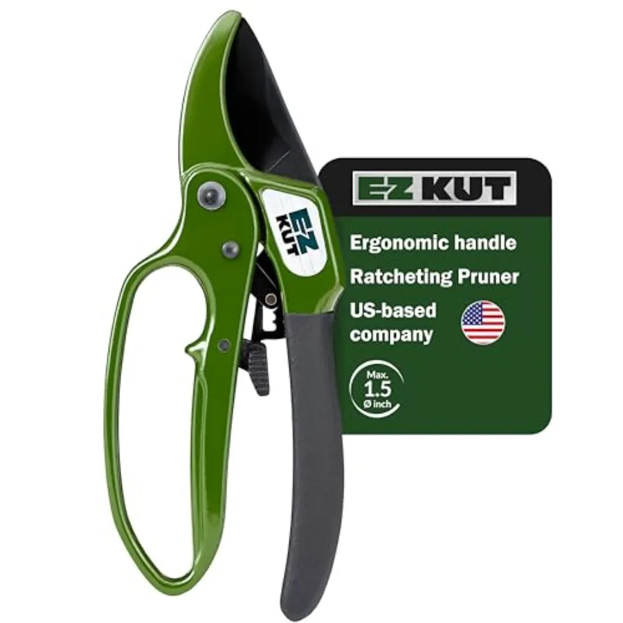 

Heavy Duty Pruning Shears Green - with Ratcheting Action Great Garden Hand Tool Clippers Gardening pruners arthritis tools Ratc
