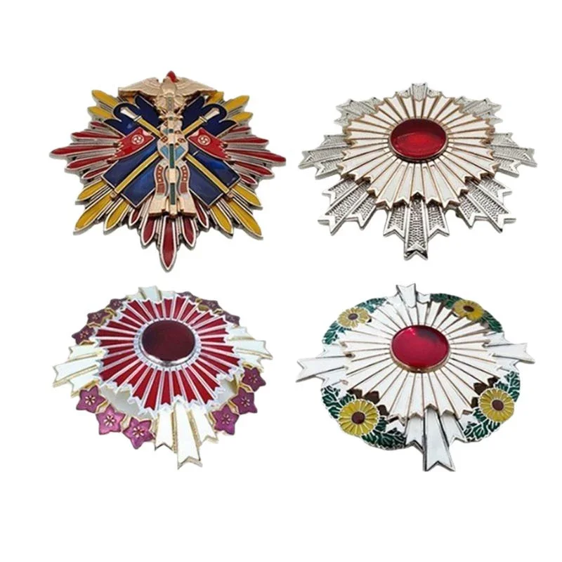 Exquisite Gold Medal and Rising Sun Badges Medal Brooch Souvenir Zinc Alloy Die-casting Paint Crafts Clothing Decoration Pins