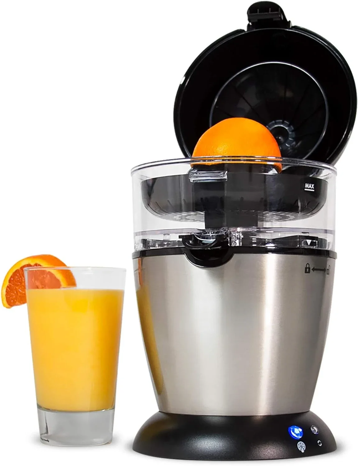 

Convenient Hands Free Electric Citrus Juicer with 1-Button Operation for Effortless Citrus Juicing - Orange Lime Grapefruit Lemo