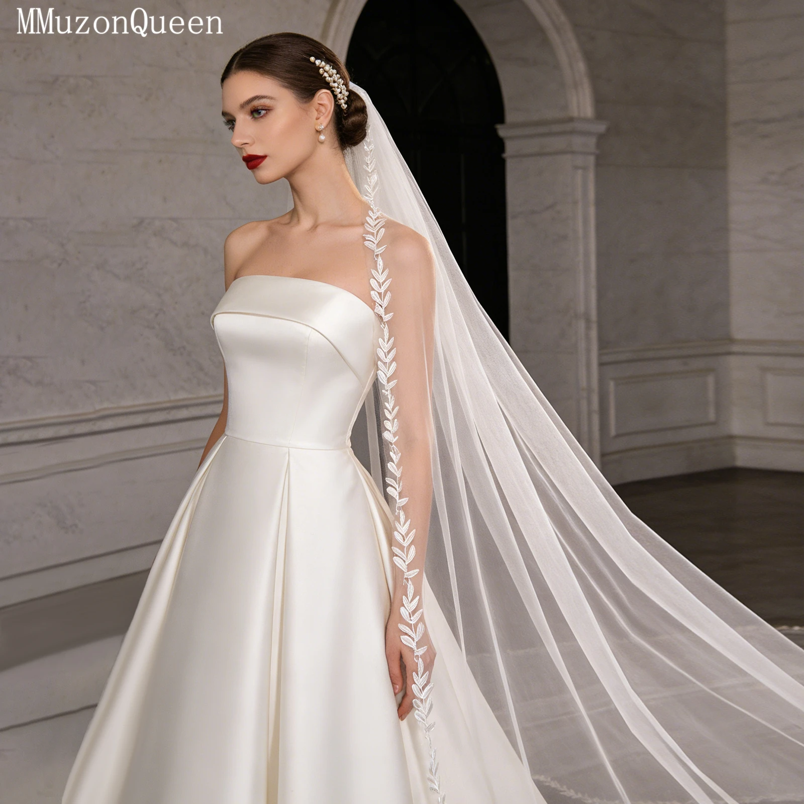 

TOPQUEEN Свадебная фата Кружевная фата Velo De Novia Фата Роскошная соборная фата Свадебные аксессуары Настраиваемая V142