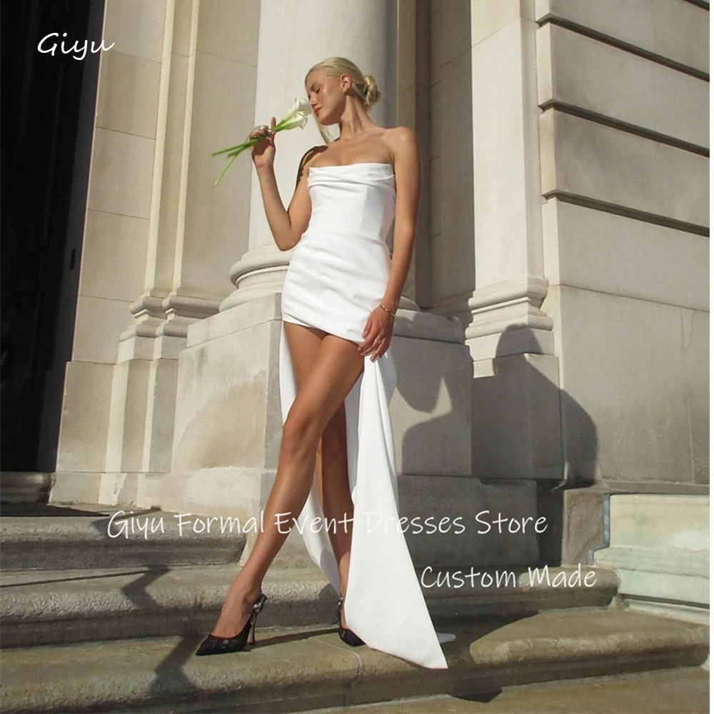 

Giyu Mini Short Soft Satin Wedding Dresses US Women Strapless Summer Skirt Beach Bridal Dress Formal Party Prom Dress