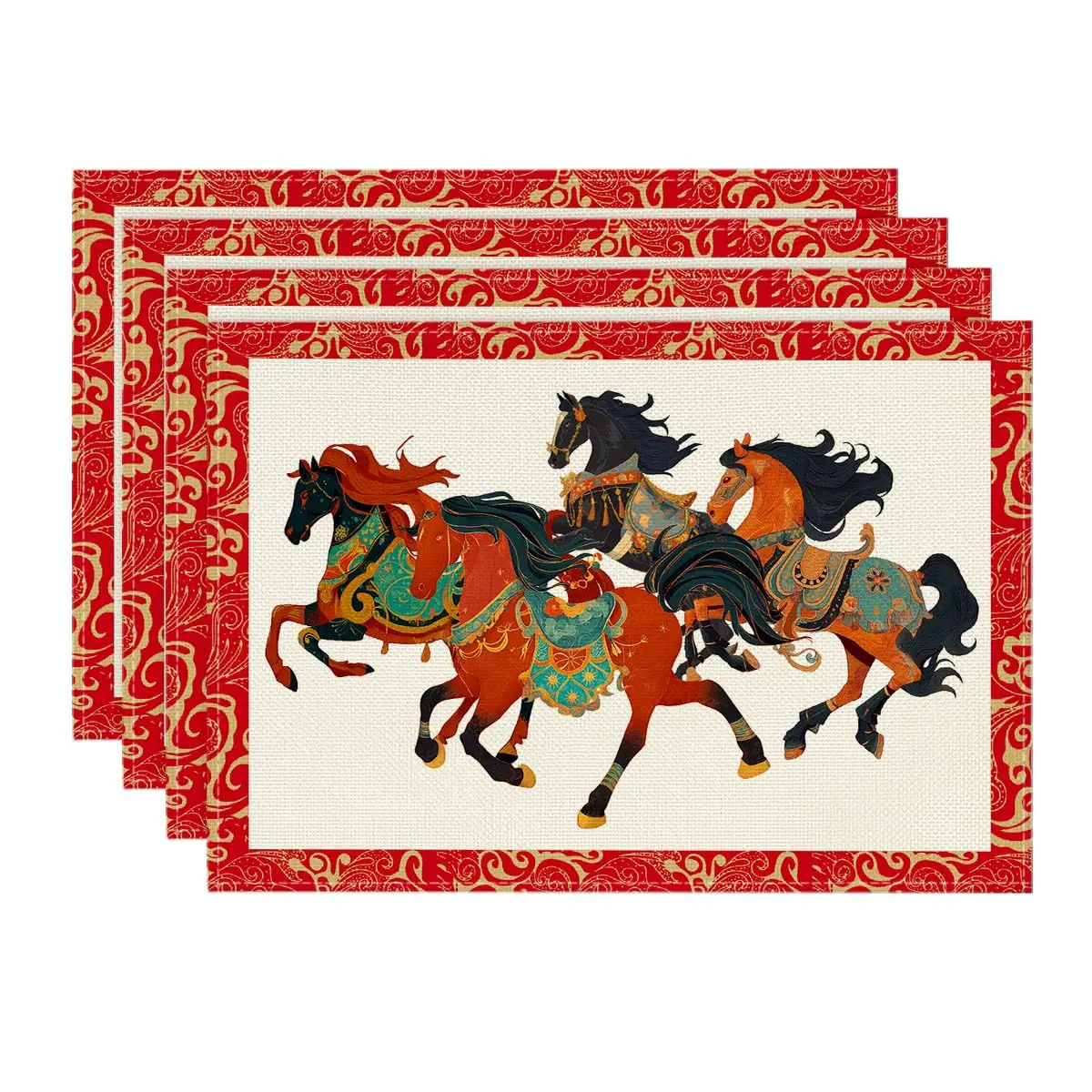2/4/6 Stück Sternzeichen Pferd 2026 Frohes Neues Jahr Tischset-Set |   Saisonale Mond-Winter-Tischsets, ideal für Party, Küche und Esszimmer