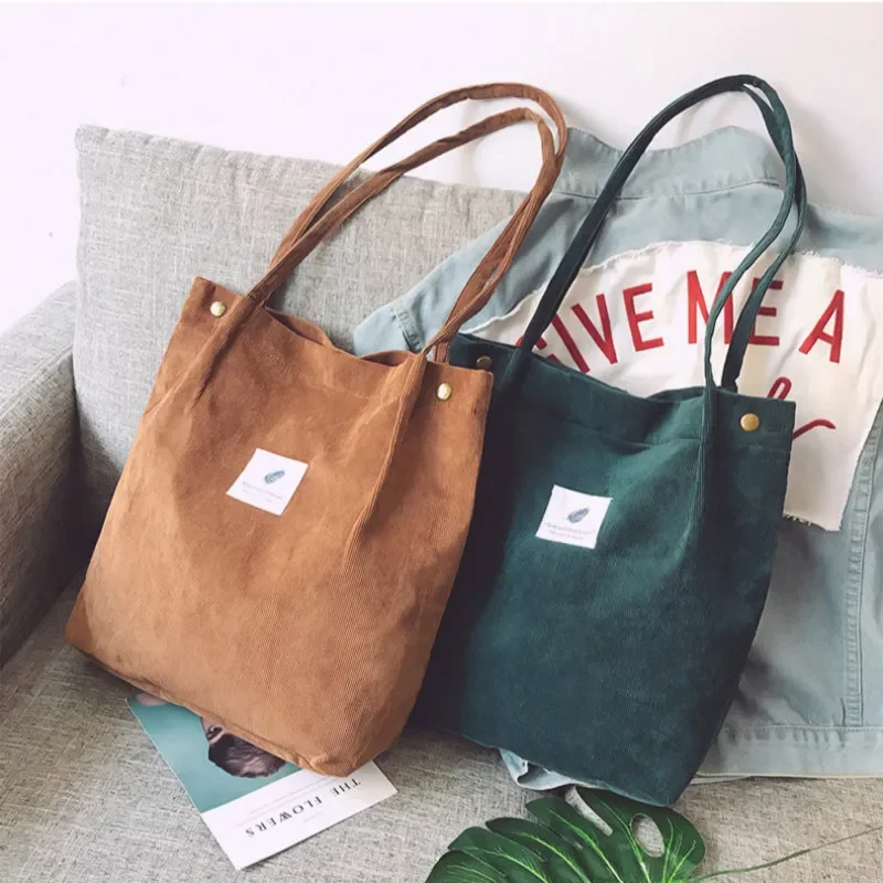 Soft Corduroy Bag Large Capacity Women Shopping Bag Casual Hasp Ladies One Shoulder Tote Bags Fashion Shop Women Handbags