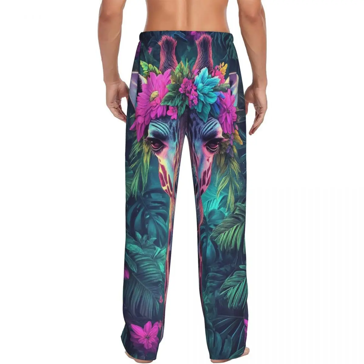 Custom Giraffe With Floral Crown Cute Animal (5) Pajama Pants Men Sleepwear Sleep Lounge Bottoms with Pockets
