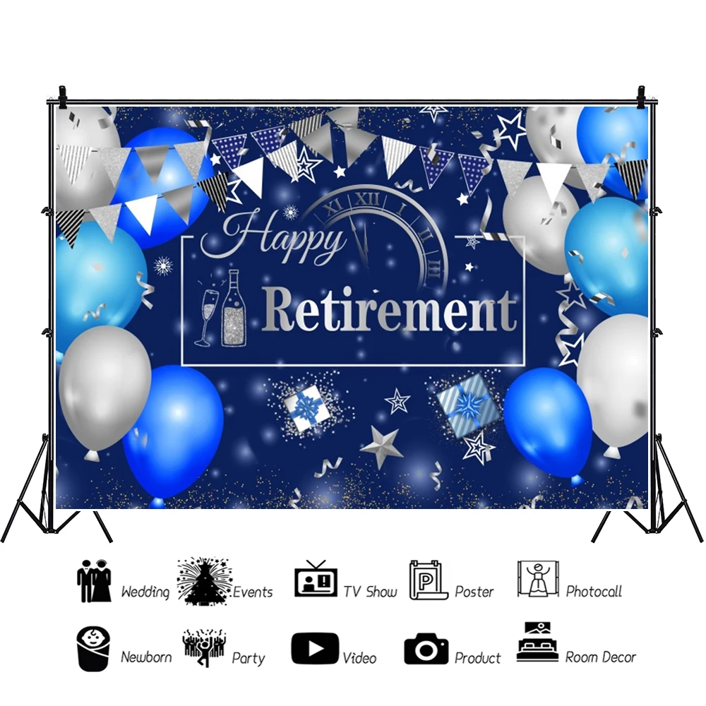 大人、パーティー写真、バナー、バルーン、ケーキテーブルの装飾、大人のポートレート、幸せな再会、青のための金のキラキラ背景