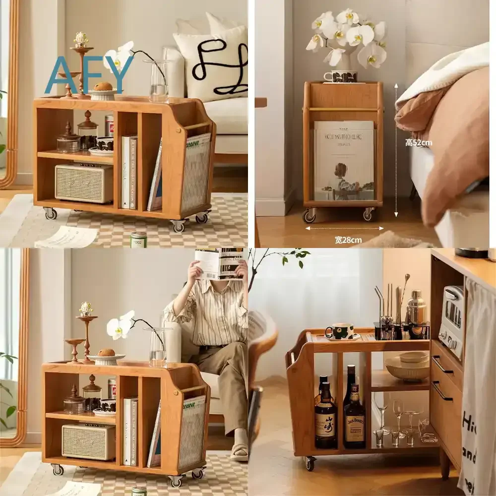 Vintage Glass Rolling Cart for Living Room Sofa Side Table Coffee Table Mobile Food Cart Foldable Storage Rack for Home