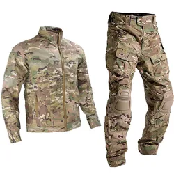 Airsoft Camo Jacket for Men Coat Paintball Work Pants Military Clothing Combat Uniform Camping Tactical Pants +Pads Army Suits