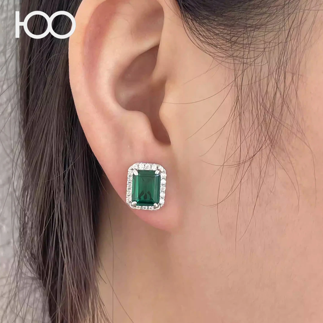 CH29  3-carat emerald cultivated high carbon diamond earrings s925 pure silver full diamond inlaid light luxury earrings