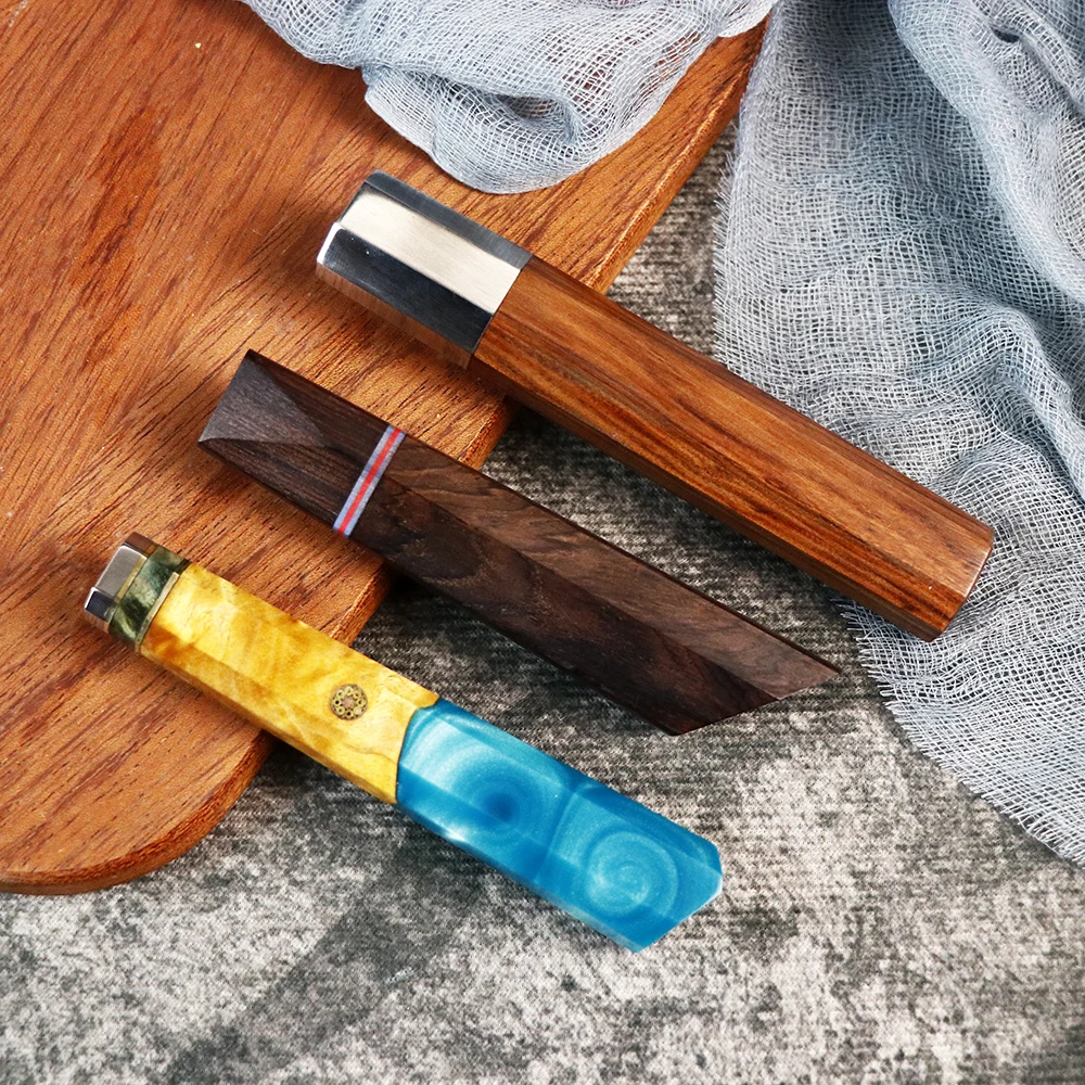 DIY uchwyt noża naturalna ochrona środowiska ośmiokątna niebieska żywica akcesoria do uchwytów sześciokątny jaskółczy ogon drzewo sandałowe EDC — zdjęcie 4