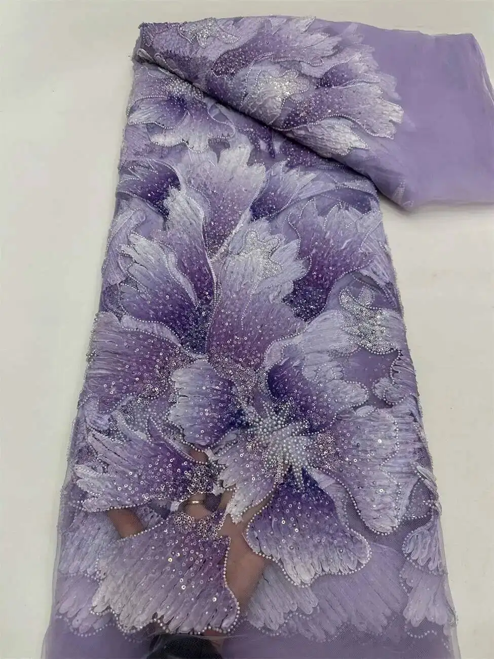 

New Luxury Nigerian African Heavy Beads Sequins Mesh Lace 2025 Bride French Net Lace Fabric Sewing Embroidered Lace Tulle Women