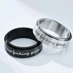 Printing Keep Going Black Silver Color Stainless Steel Spinner Antistress Ring Fidget Spinner Anxiety Rings for Men